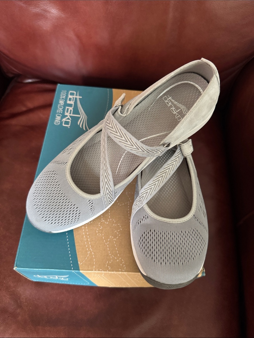 Dansko Light Gray Mary Jane Haven Flats with Cross Strap